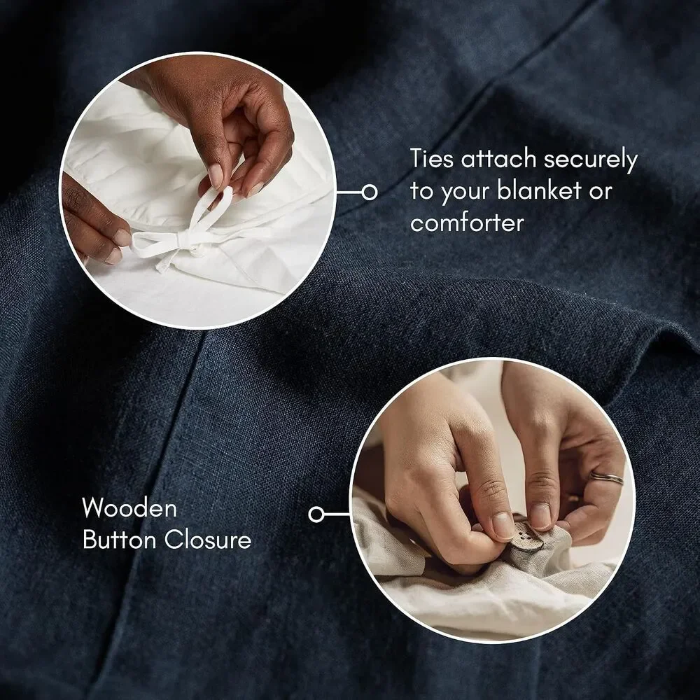 Baloo French Linen Full Queen 60x80 Duvet Cover Navy Blue & Standard Shams Set